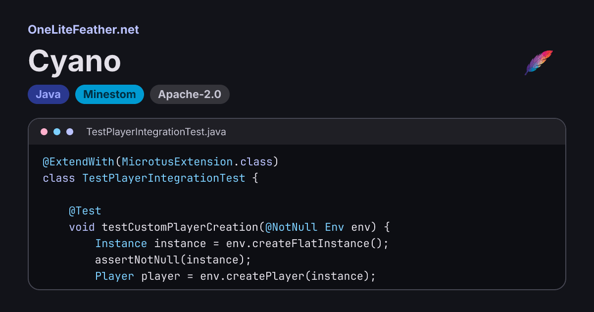 Cyano: test framework for Minestom