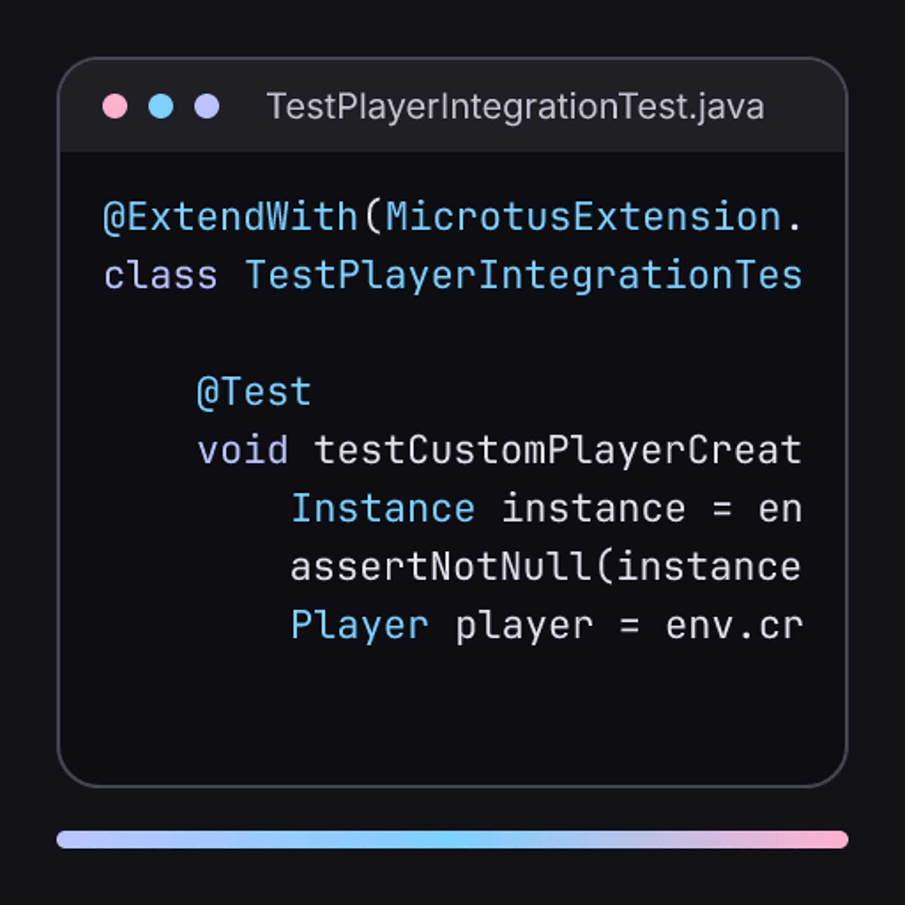 Code excerpt from TestPlayerIntegrationTest.java