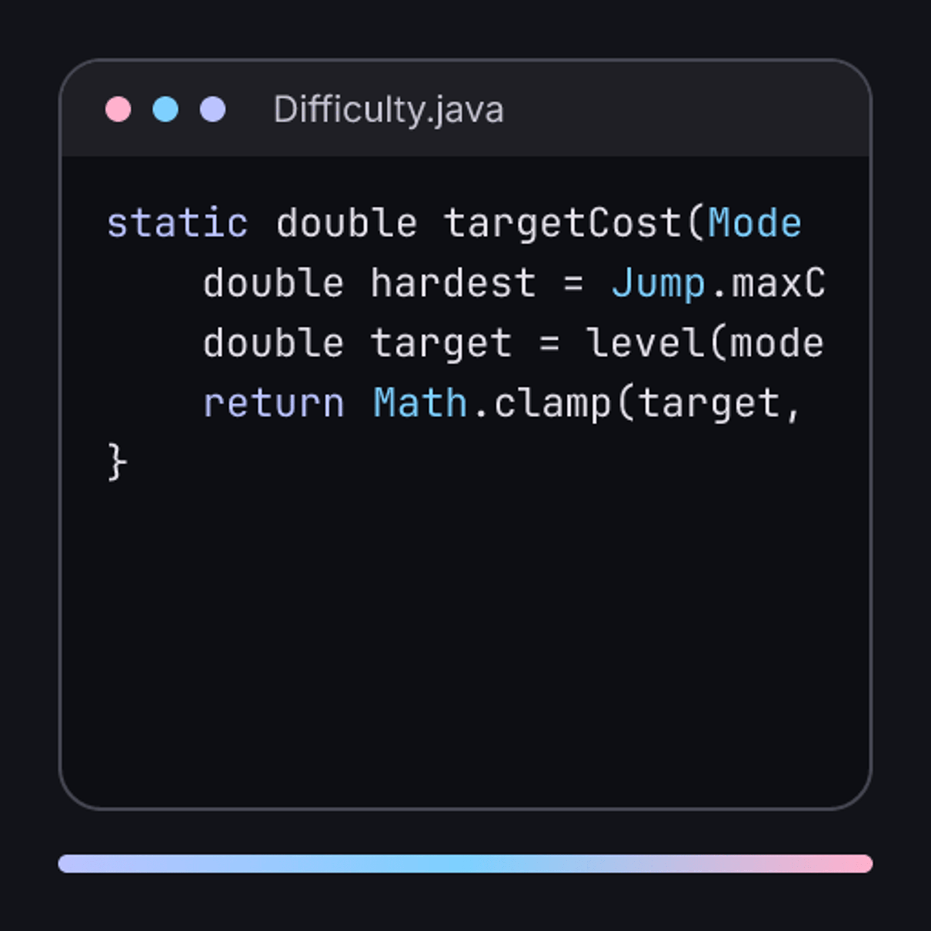 Code excerpt from Titan, Difficulty.java: the target cost of the next jump
